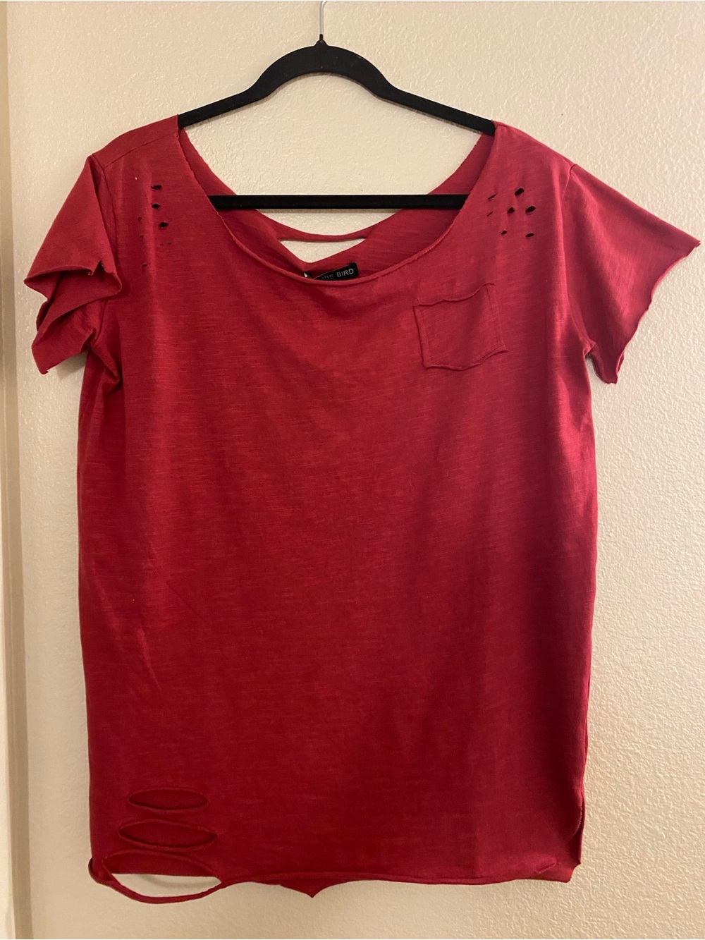 Distressed Red Women's Short Sleeve Top